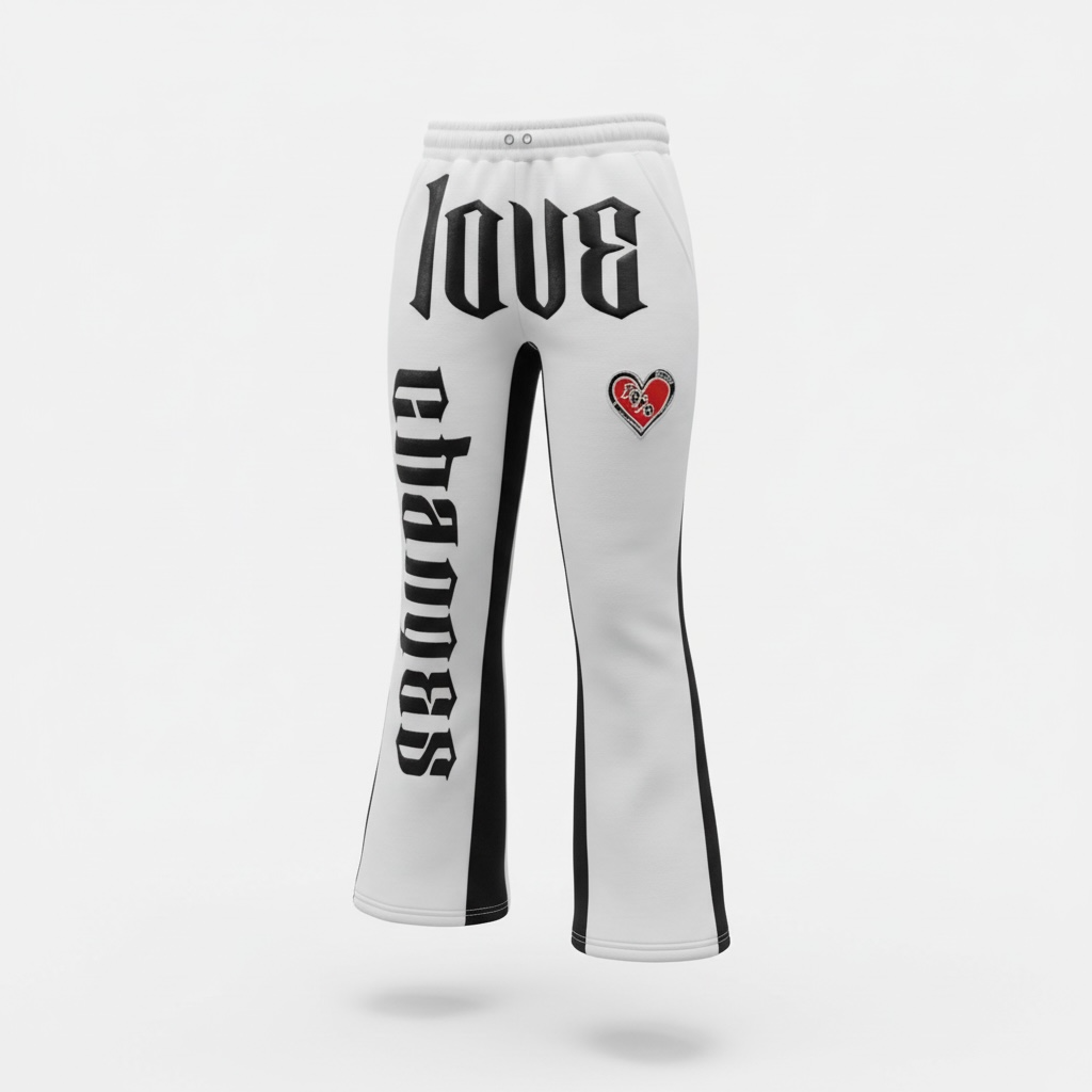 White flared sweat pants