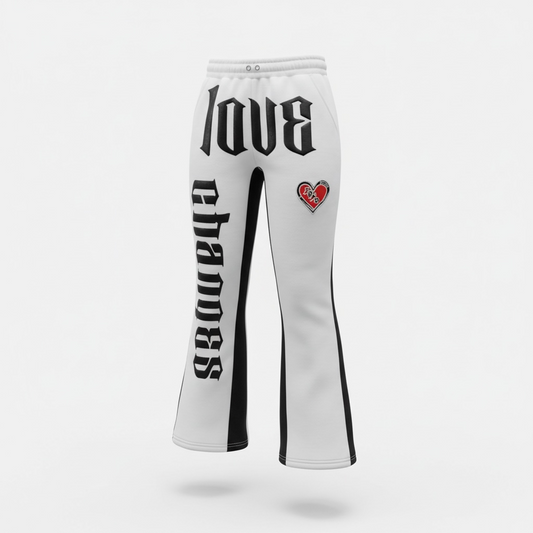 White flared sweat pants